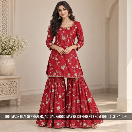 Cut Dana Zari Sequins Embroidered Crepe Fabric - F7427