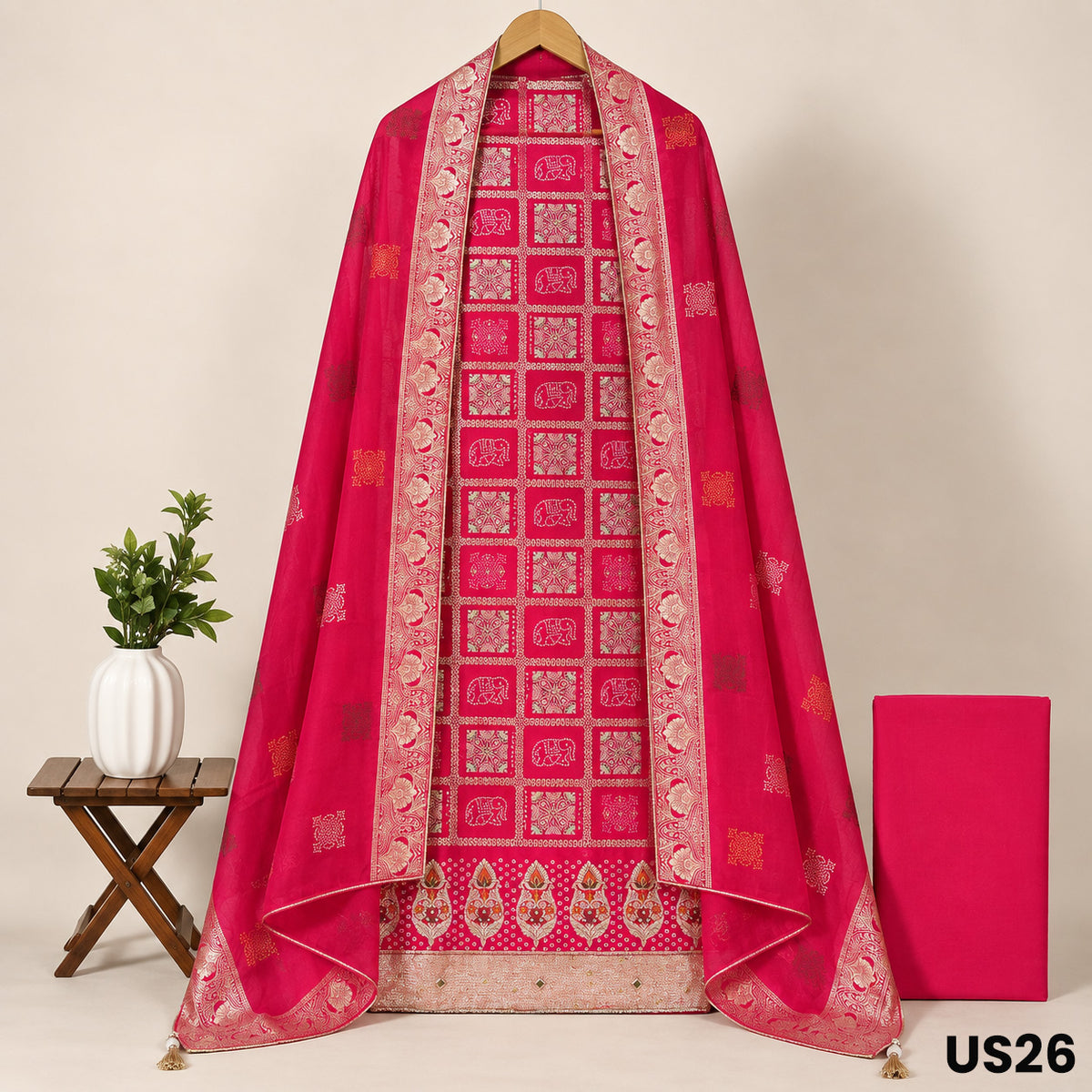 Pink Dola Silk Unstitched Suit Set - US26