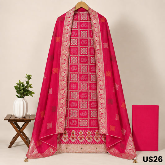 Pink Dola Silk Unstitched Suit Set - US26