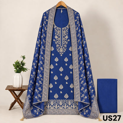 Royal Blue Dola Silk Unstitched Suit Set - US27
