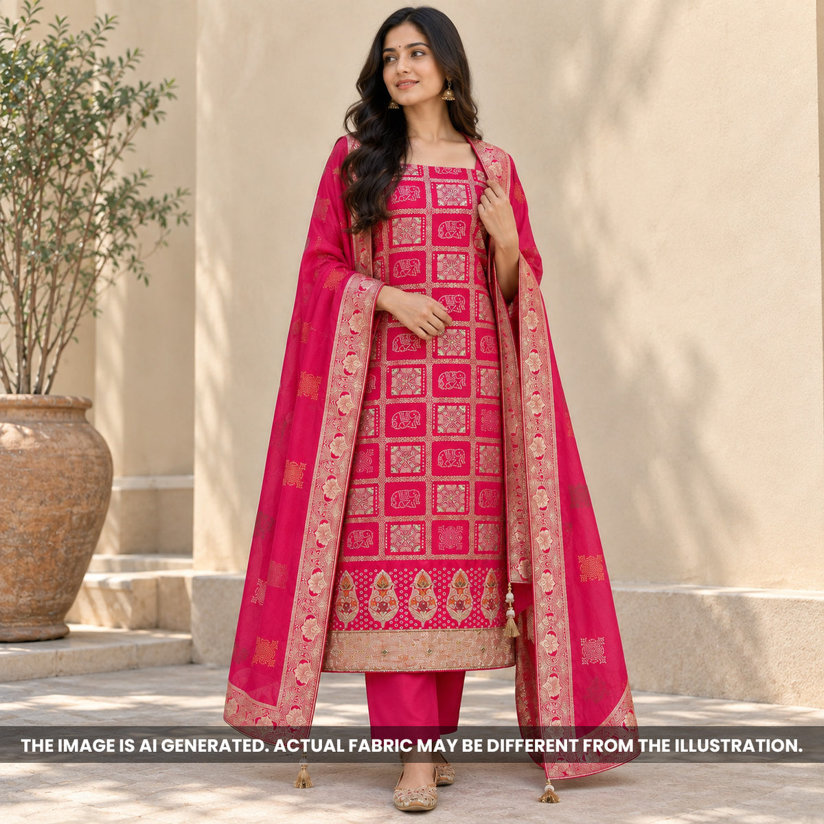 Pink Dola Silk Unstitched Suit Set - US26