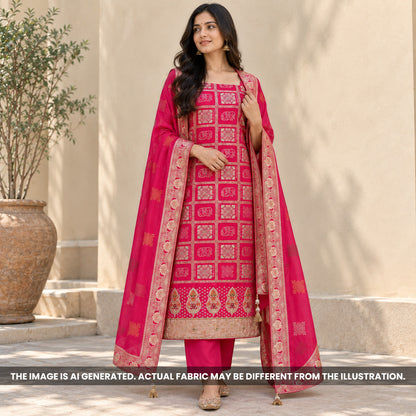 Pink Dola Silk Unstitched Suit Set - US26