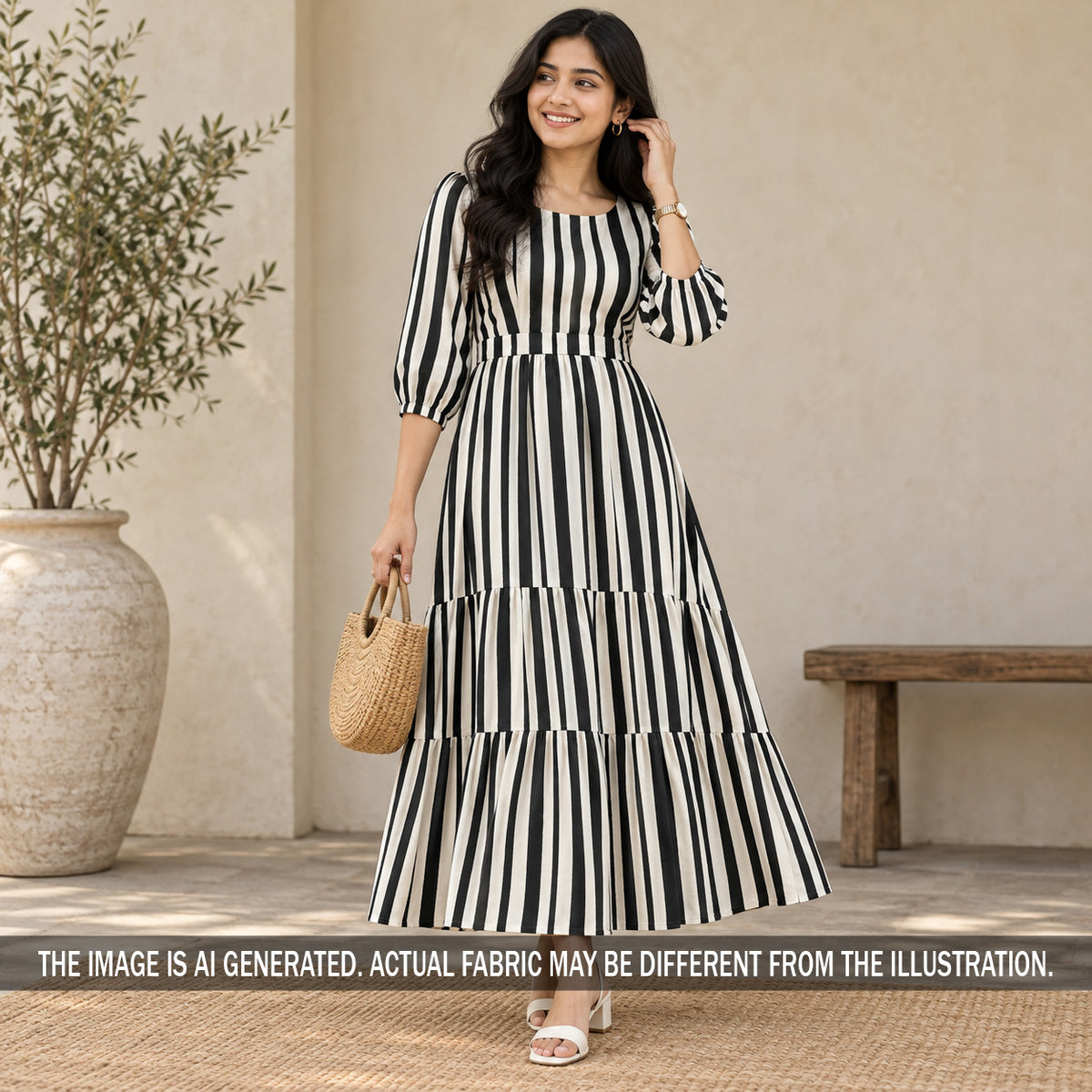 Stripes Crepe Satin Fabric - F7438