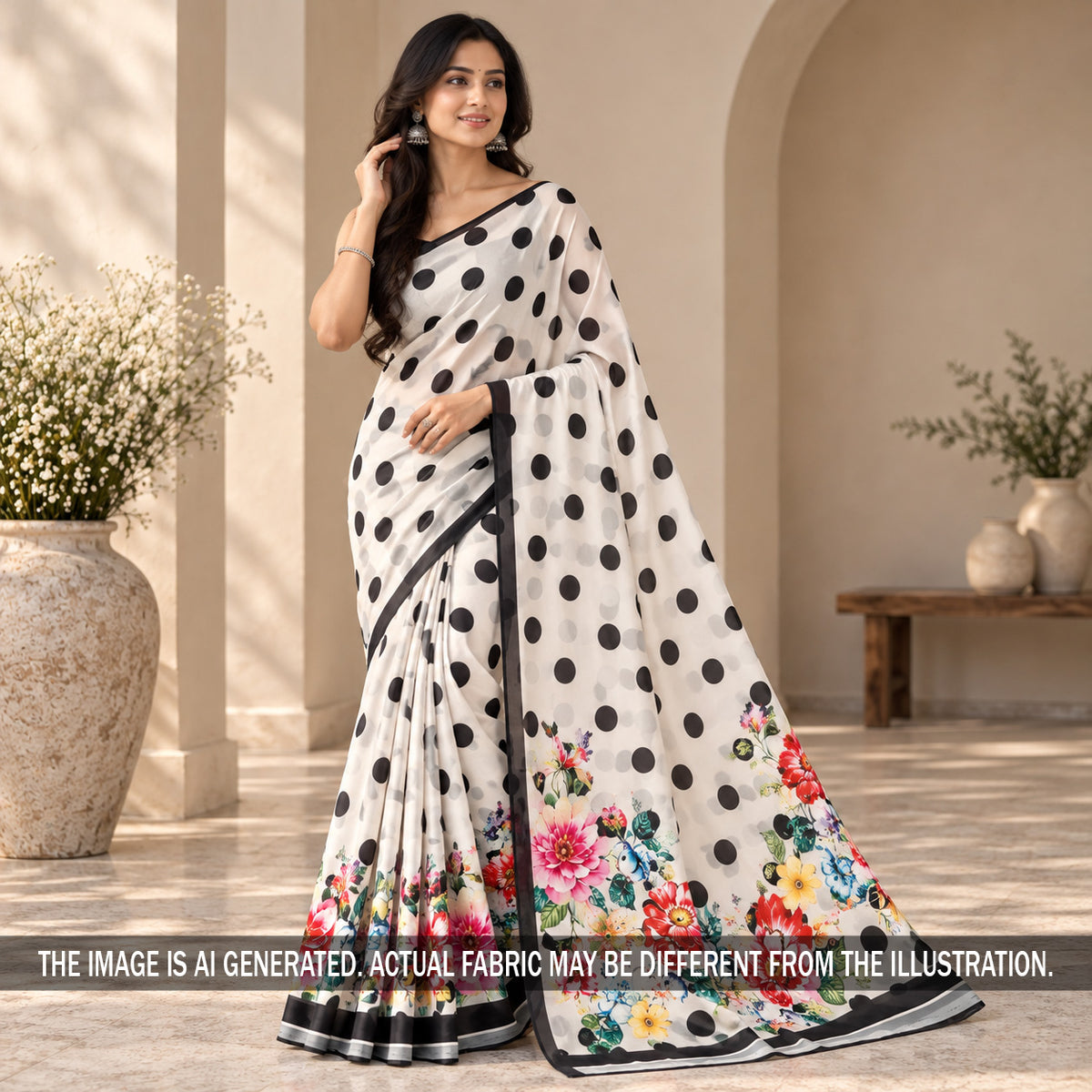 Printed Polka Dot Crepe Satin Fabric - F7448
