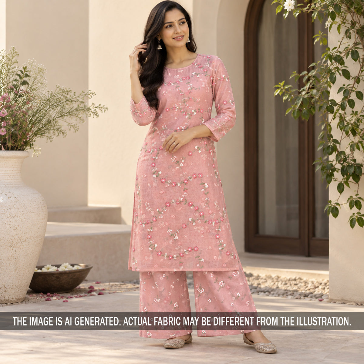 Thread Embroidered Mul Chanderi Fabric - F7454