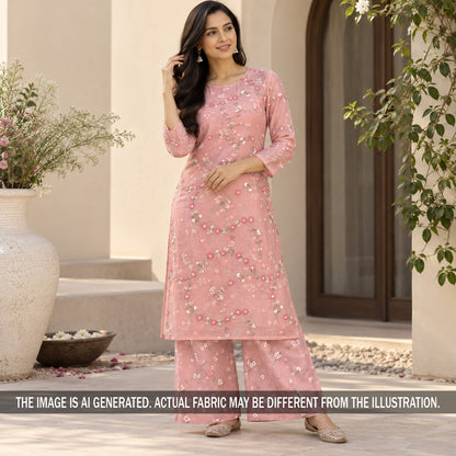 Thread Embroidered Mul Chanderi Fabric - F7454