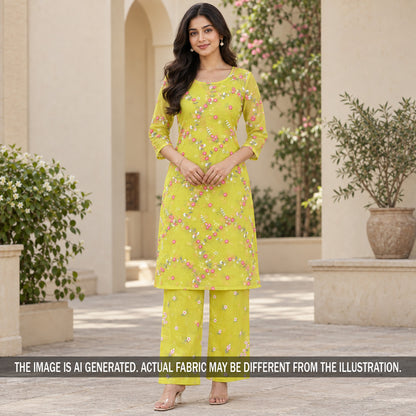 Thread Embroidered Mul Chanderi Fabric - F7455
