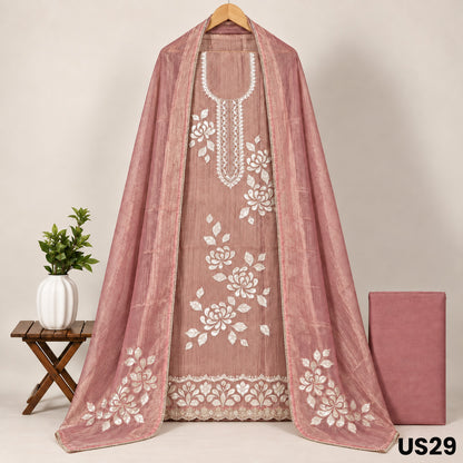 Dusty Pink Crush Tissue Gota Patti Embroidered Unstitched Suit Set - US29