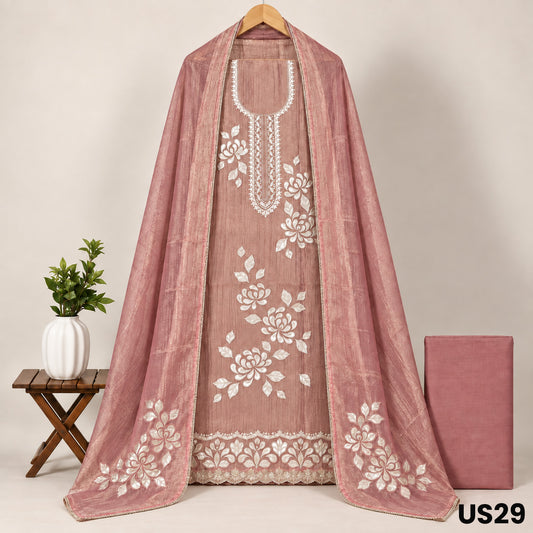 Dusty Pink Crush Tissue Gota Patti Embroidered Unstitched Suit Set - US29