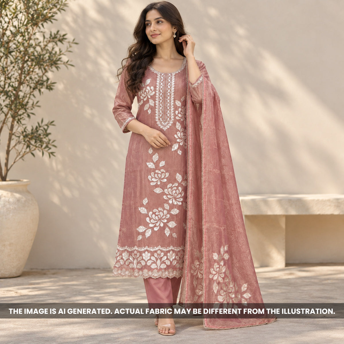 Dusty Pink Crush Tissue Gota Patti Embroidered Unstitched Suit Set - US29