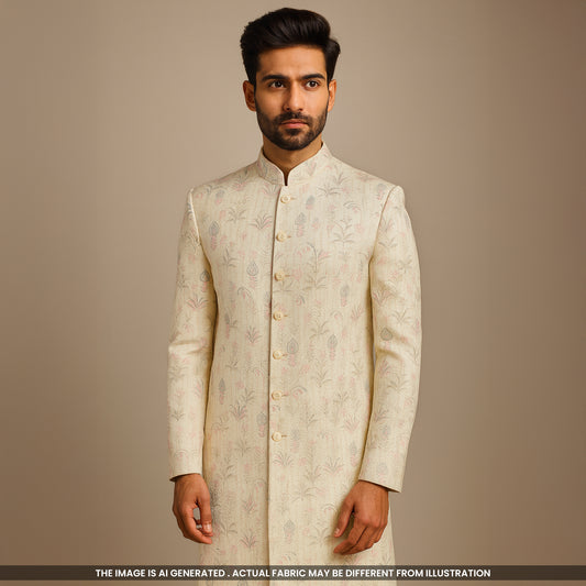 Thread Sequins Embroidered Satin Silk Fabric- F4854