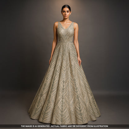 Cutdana Pearl Sequins Embroidered Net Fabric- F4856