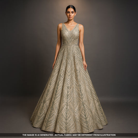 Cutdana Pearl Sequins Embroidered Net Fabric- F4856