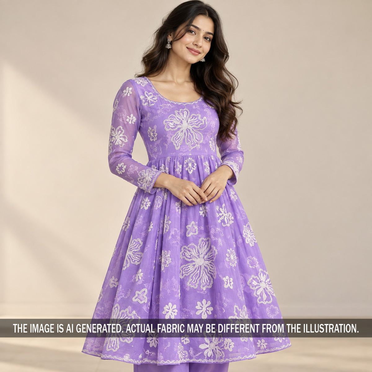 Thread Embroidered Mul Chanderi Fabric - F7471