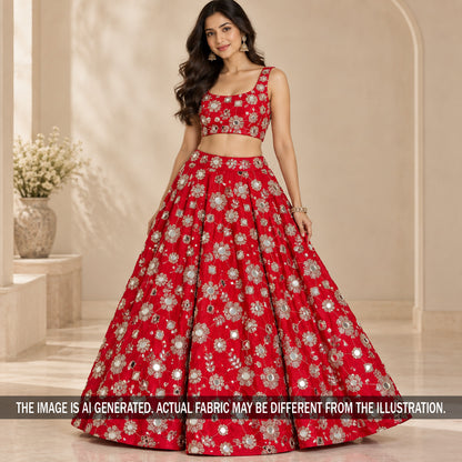 Cut Dana Faux Mirror Zari Sequins Embroidered Crepe Fabric - F7467
