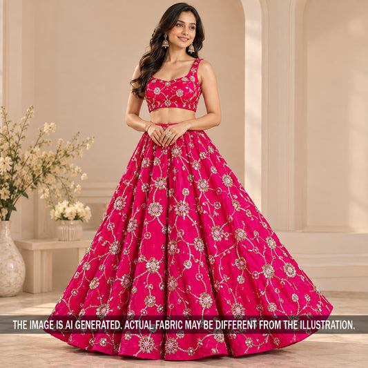 Cut Dana Zari Sequins Embroidered Crepe Fabric - F7485