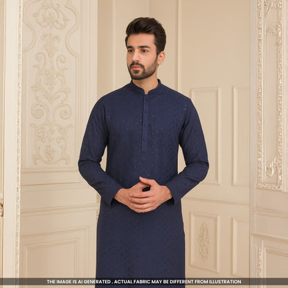 Thread Sequins Embroidered Rayon Cotton Fabric-F5004