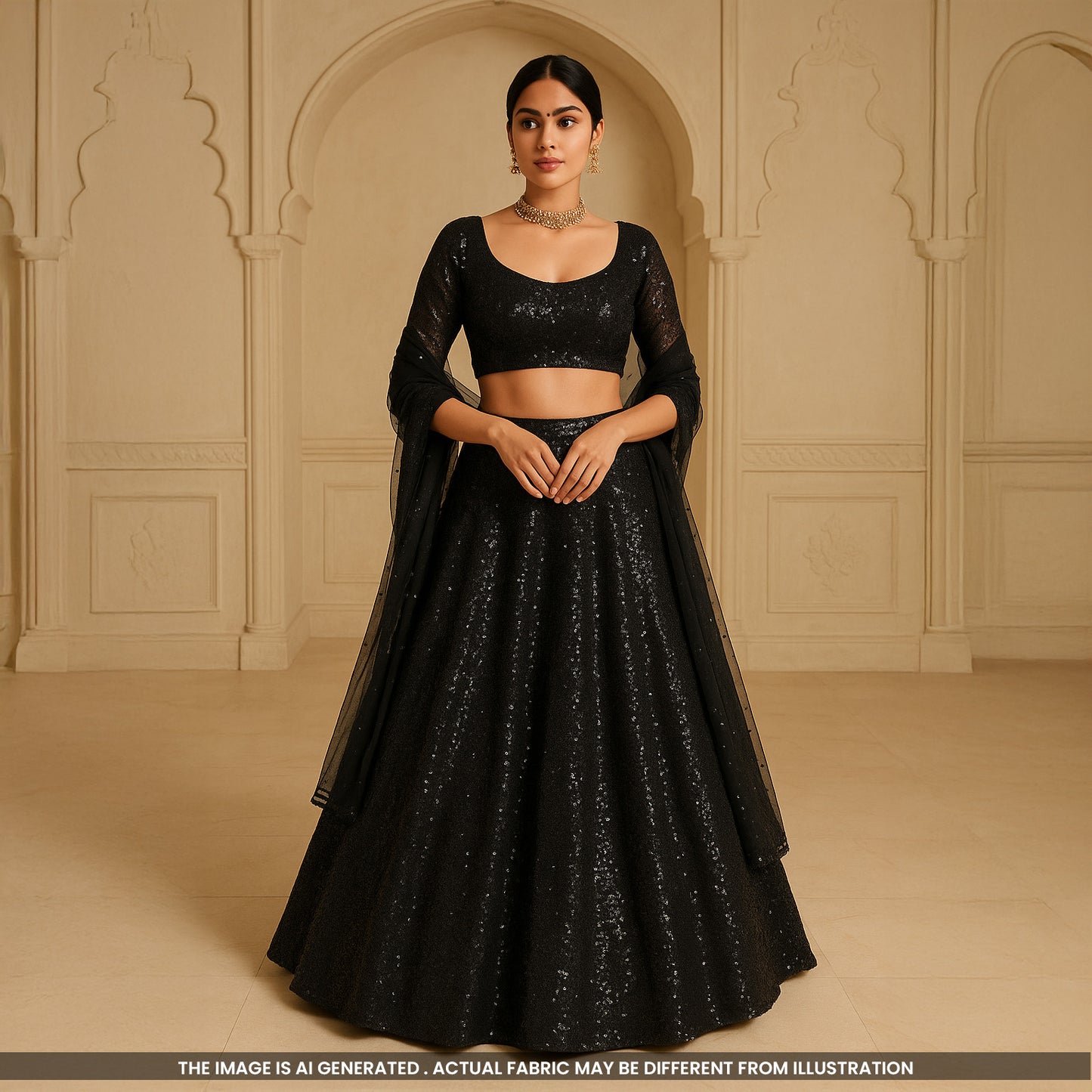 Embroidered Sequins Work Net Fabric-F5013