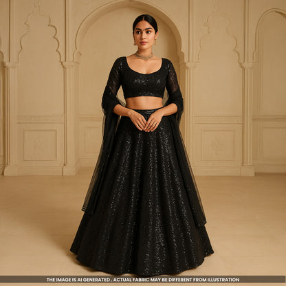 Embroidered Sequins Work Net Fabric-F5013