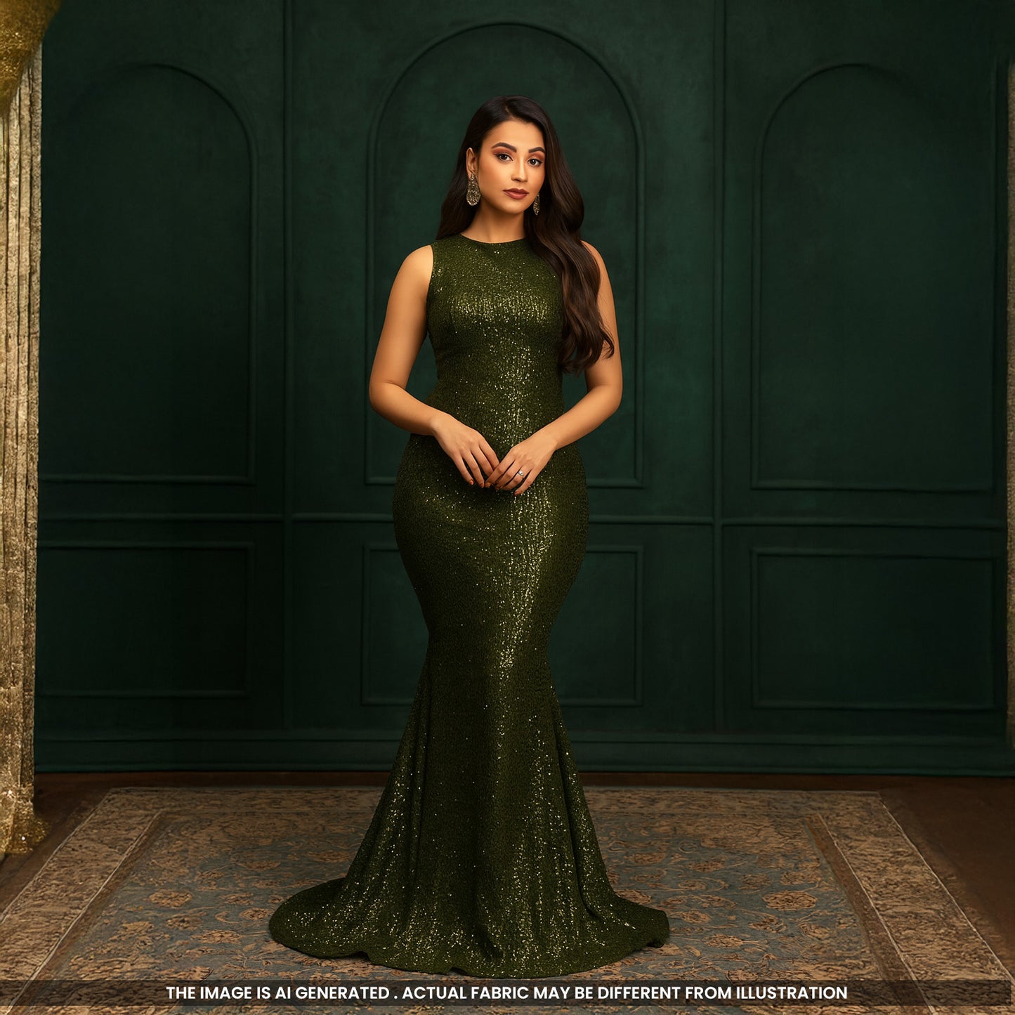 Sequins Embroidered Lycra Net Fabric-F5014