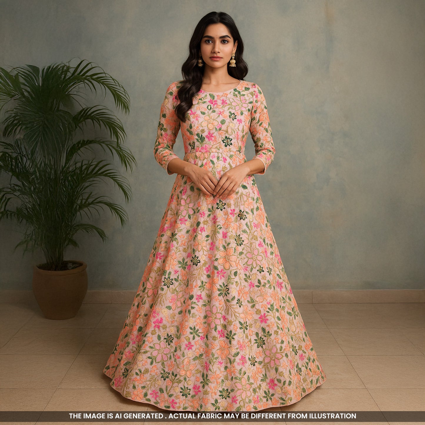 Thread Sequins Embroidered Georgette Fabric-F5017
