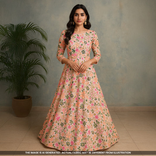 Thread Sequins Embroidered Georgette Fabric-F5017
