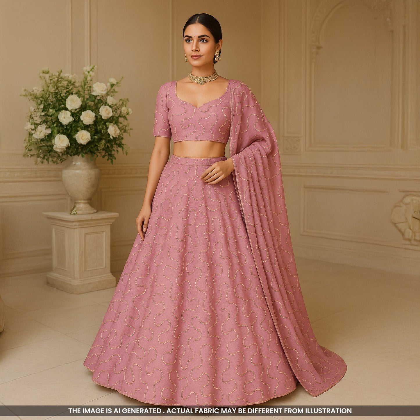 Zari Embroidered Beads Work Mul Chanderi Fabric-F5011