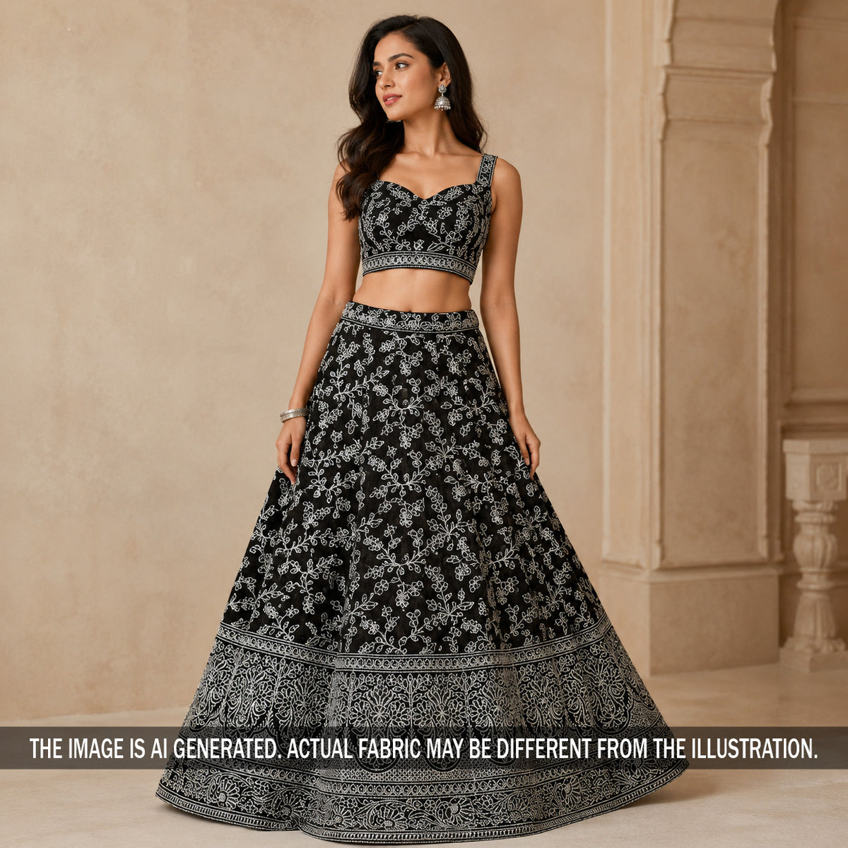 Thread Sequins Embroidered Georgette Fabric - F7351