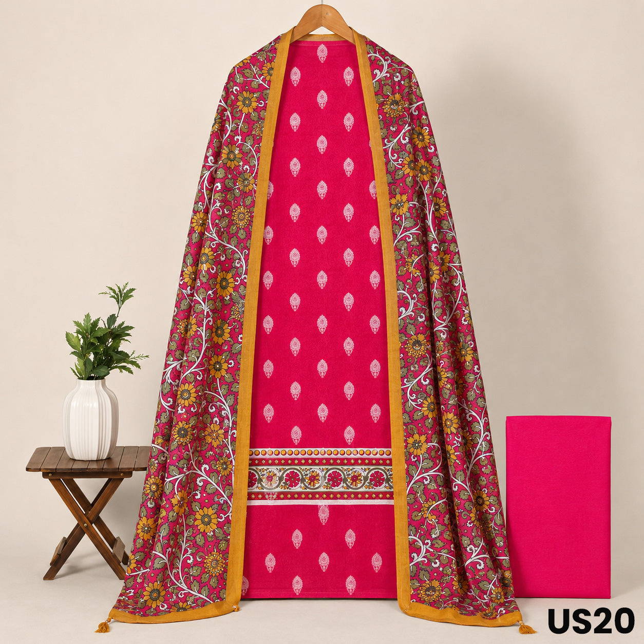 Rani Pink Chanderi Silk Unstitched Suit Set - US20