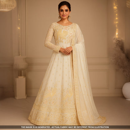 Cutdana Thread Sequins Embroidered Tabby Silk Fabric- F4876