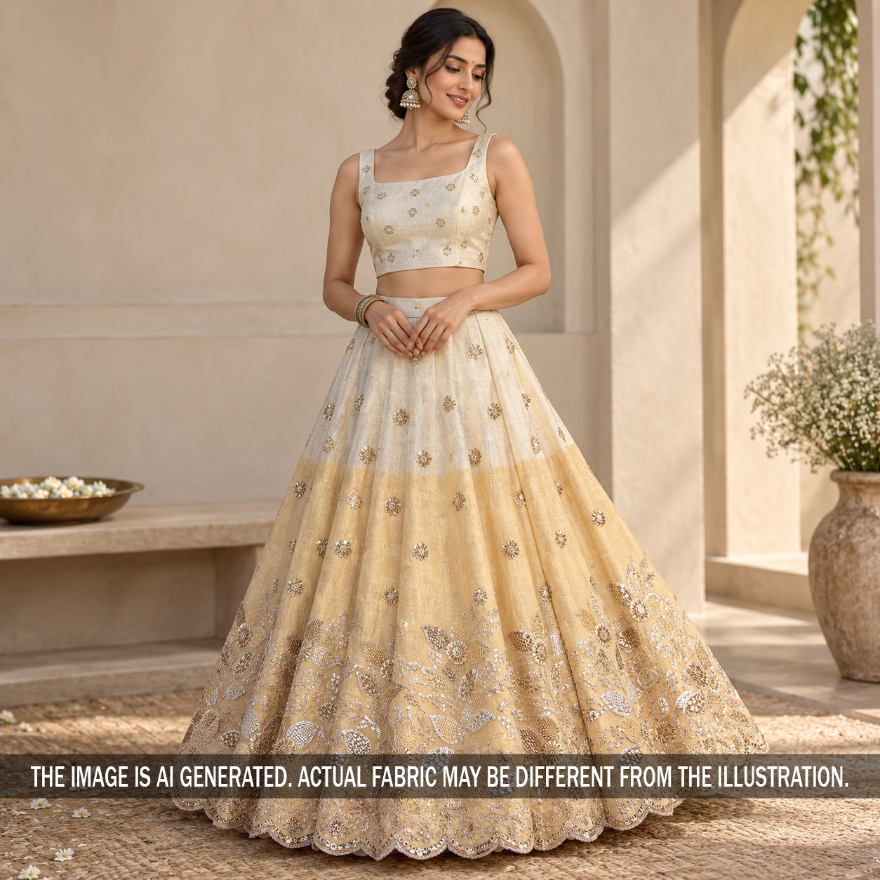 Cut Dana Zari Sequins Embroidered Kanjivaram Tissue Fabric - F7358