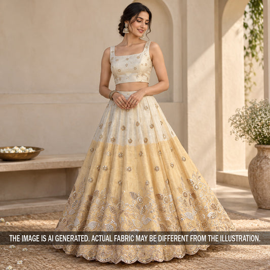 Cut Dana Zari Sequins Embroidered Kanjivaram Tissue Fabric - F7358