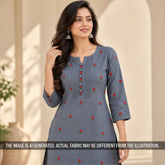 Thread Work Handloom Cotton Fabric - F7402