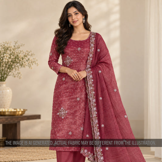 Cut Dana Zari Sequins Embroidered Crush Tissue Fabric - F7403
