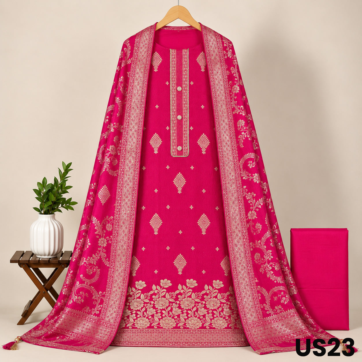 Rani Pink Dola Silk Unstitched Suit Set - US23