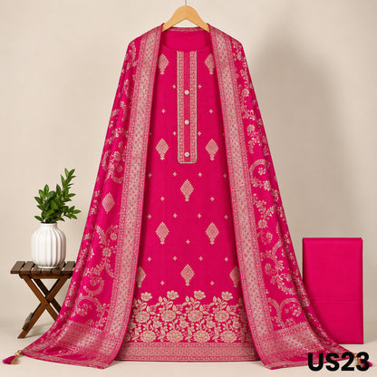 Rani Pink Dola Silk Unstitched Suit Set - US23