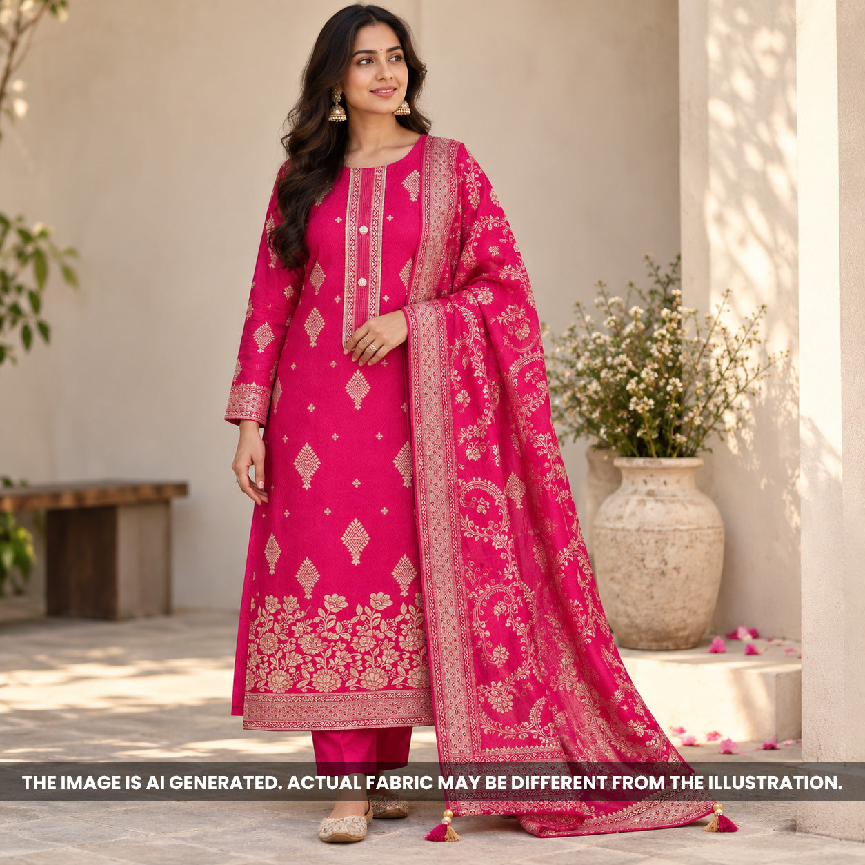 Rani Pink Dola Silk Unstitched Suit Set - US23
