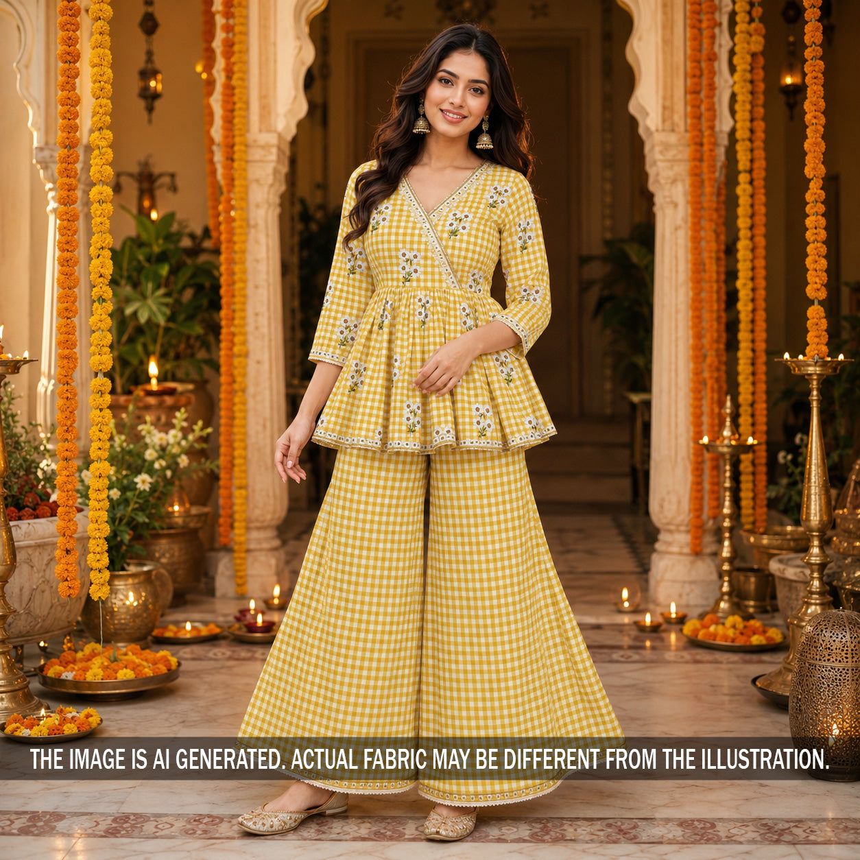 Thread Embroidered Linen Fabric - F7128