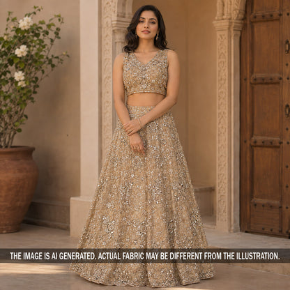 Cut Dana Sequins Foil Applique work Net Febric - F7281
