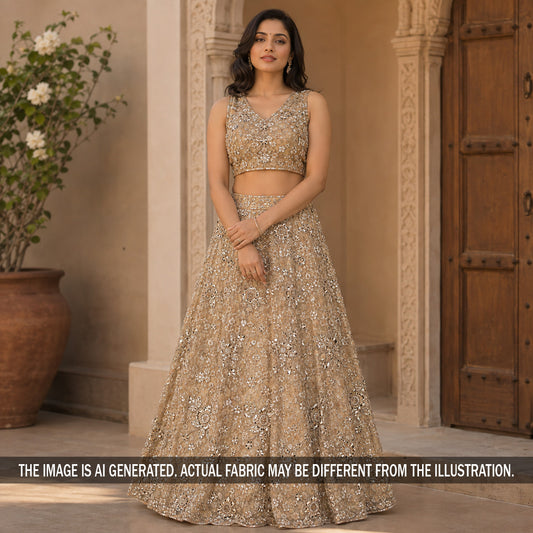 Cut Dana Sequins Foil Applique work Net Febric - F7281