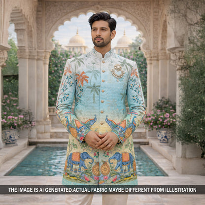 Digital Print Chikankari Sequins Work Cotton Fabric - F5824