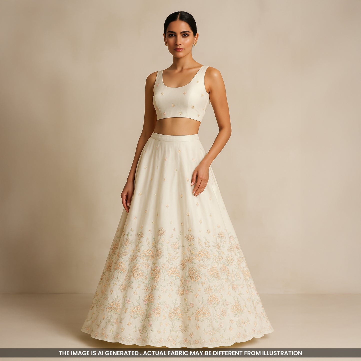 Cut Dana Thread Zari Sequins Embroidered  Dola Silk Fabric -F4317