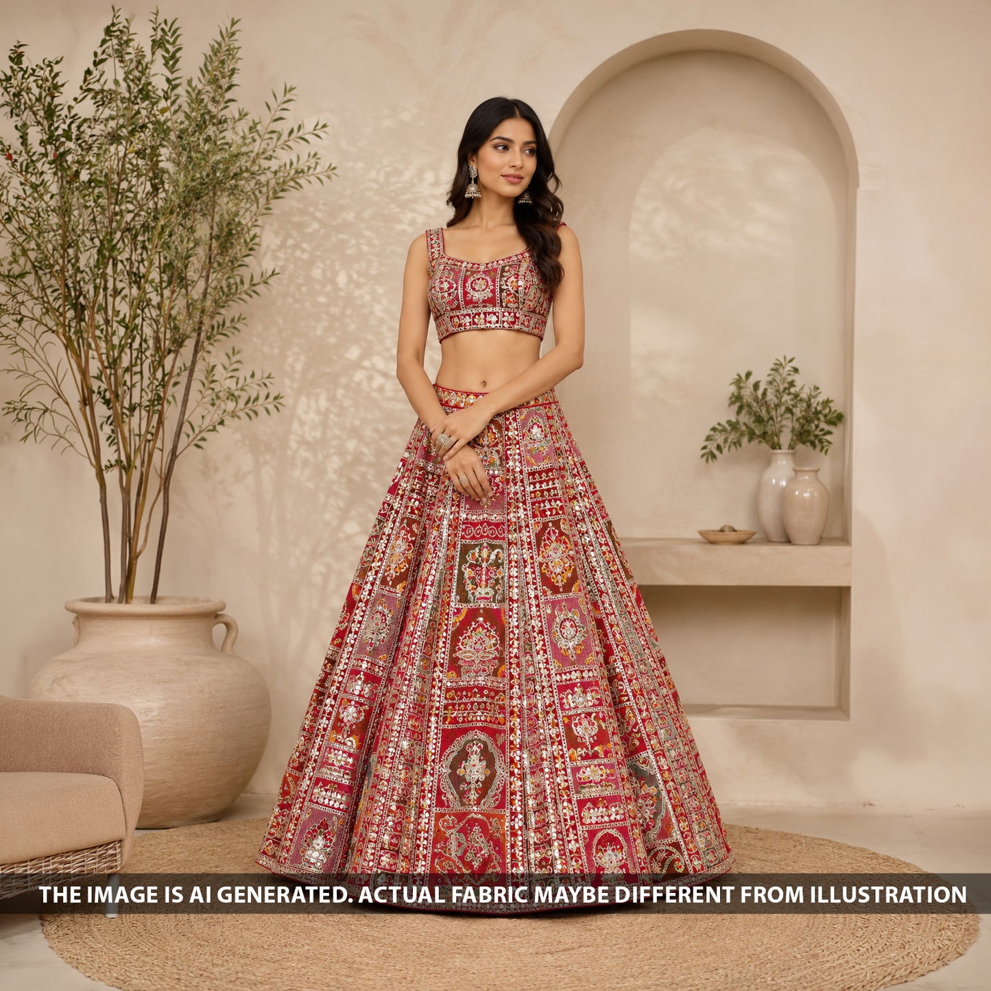 Thread Sequins Zari Embroidered Georgette Fabric - F6482