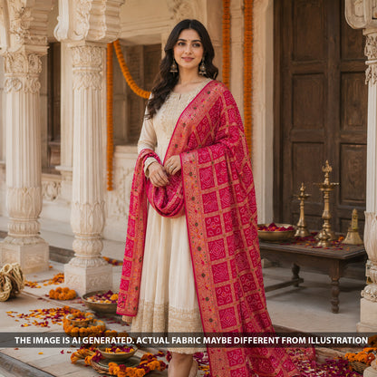 Zari Work Bandhani Dola Silk Dupatta - D2374