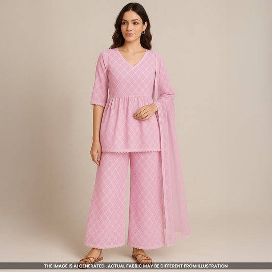 Thread Embroidered Kota Cotton Fabric-F3676