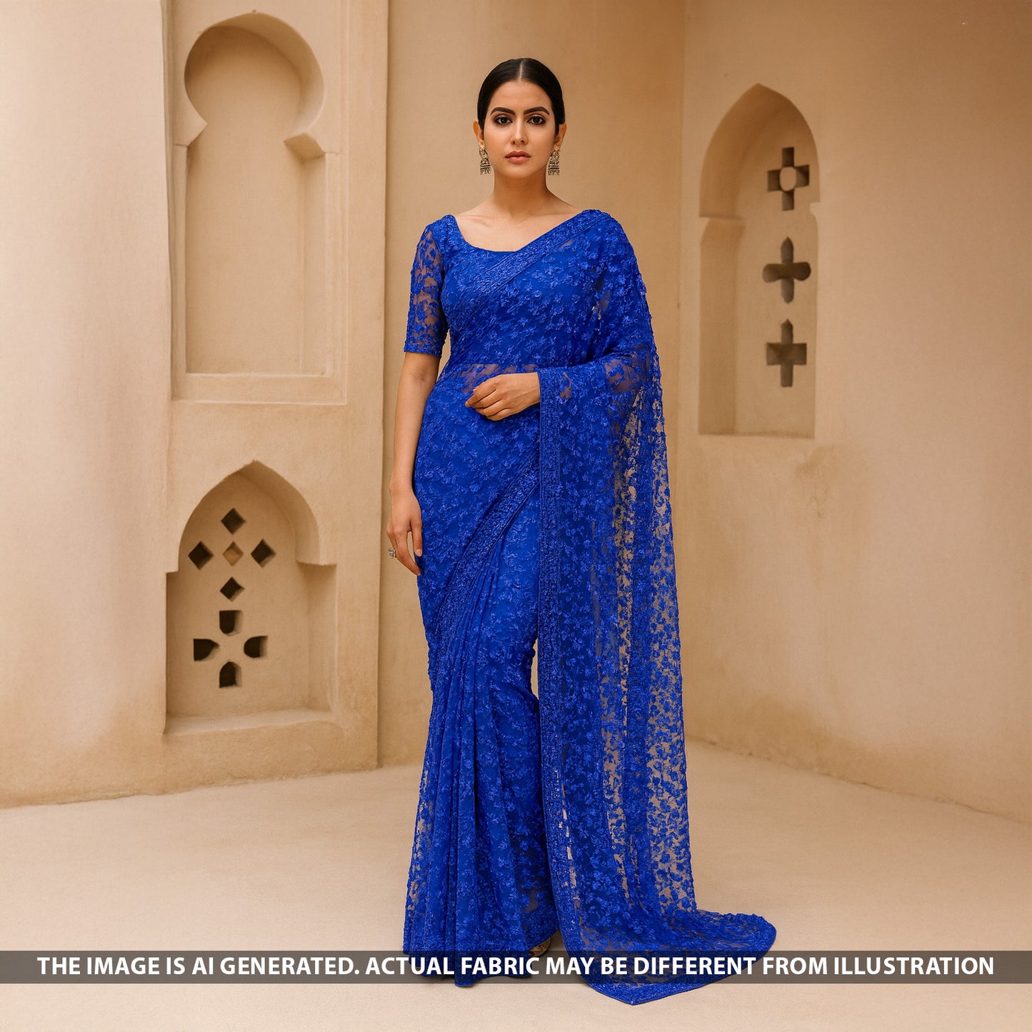 Thread Sequins Embroidered Net Fabric - F5309