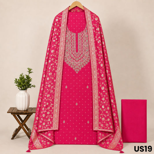 Rani Pink Shimmer Tissue Unstitched Suit Set - US19