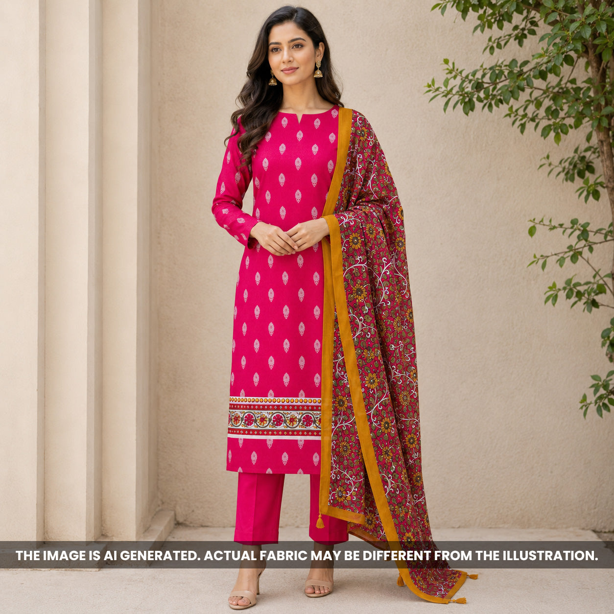 Rani Pink Chanderi Silk Unstitched Suit Set - US20
