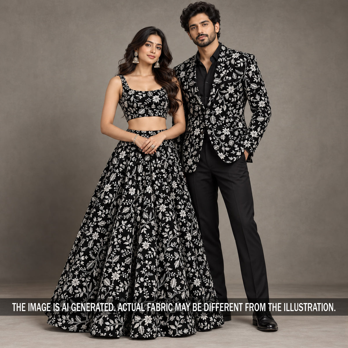 Thread Sequins Embroidered Velvet Fabric - F7521