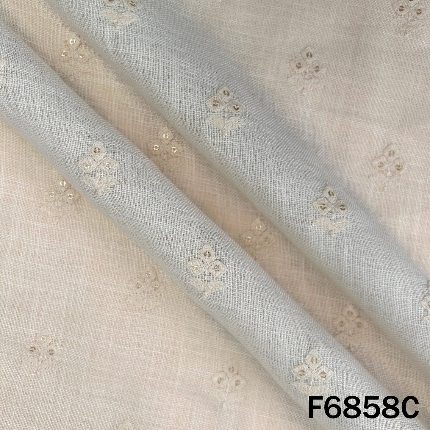Thread Sequins Work Linen Fabric - F6858